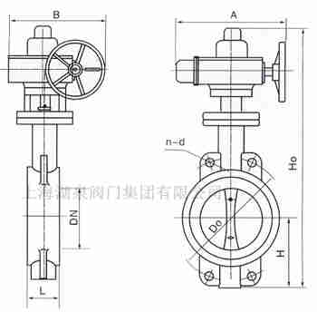 對夾式電動蝶閥外形尺寸，安裝圖